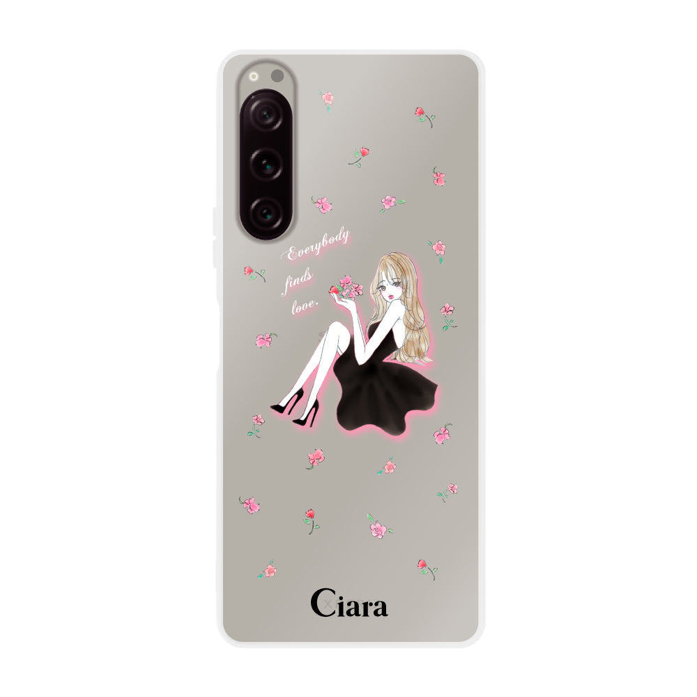 Xperia5Ⅲケース クリアケース ラベンダーブラックガール クリア