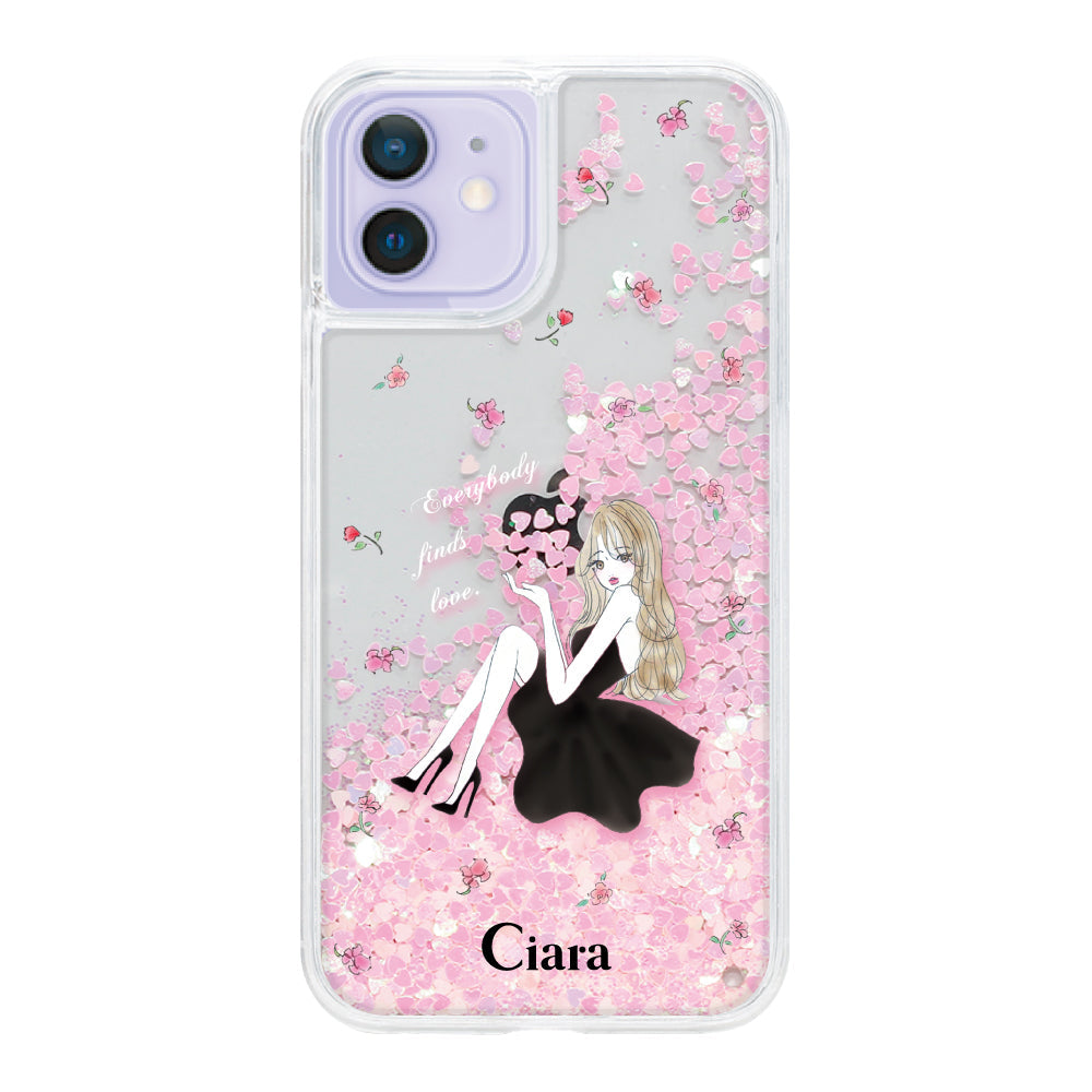 iPhoneケース グリッター オイルクリアケース ラベンダーブラックガール