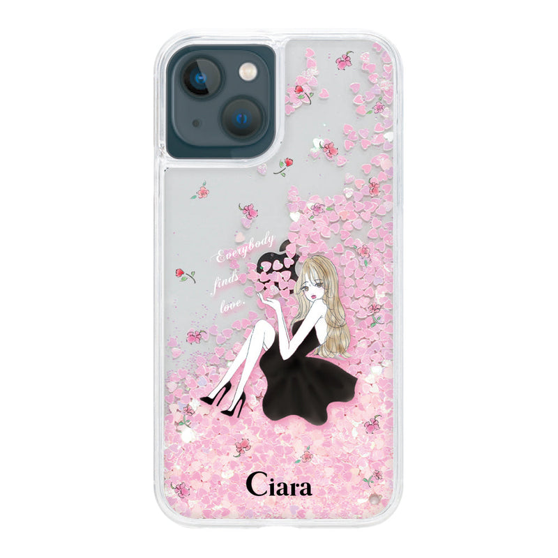 iPhoneケース グリッター オイルクリアケース ラベンダーブラックガール