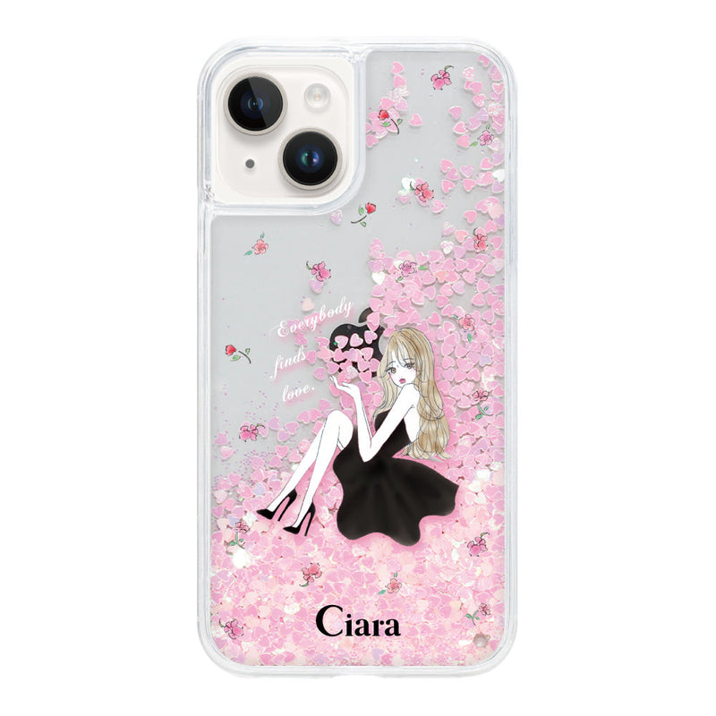 iPhoneケース グリッター オイルクリアケース ラベンダーブラックガール