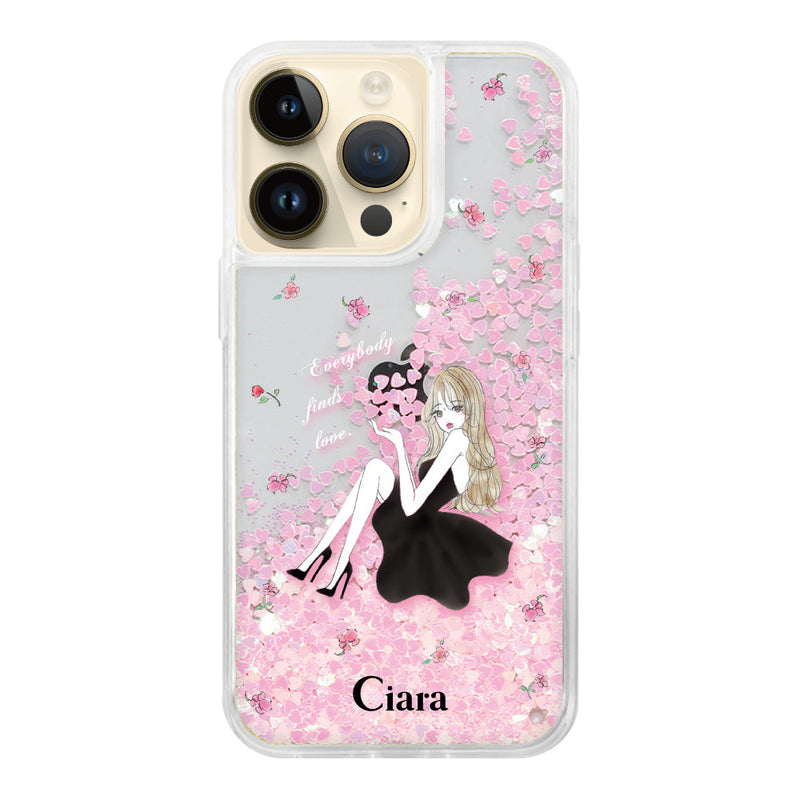 iPhoneケース グリッター オイルクリアケース ラベンダーブラックガール