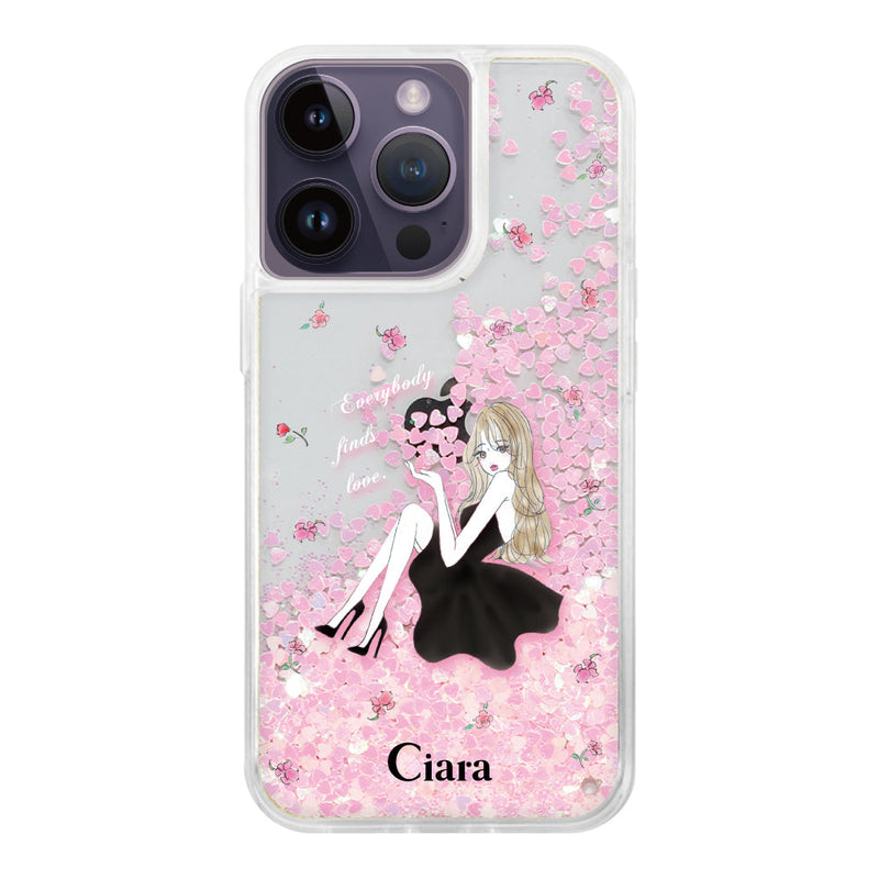 iPhoneケース グリッター オイルクリアケース ラベンダーブラックガール