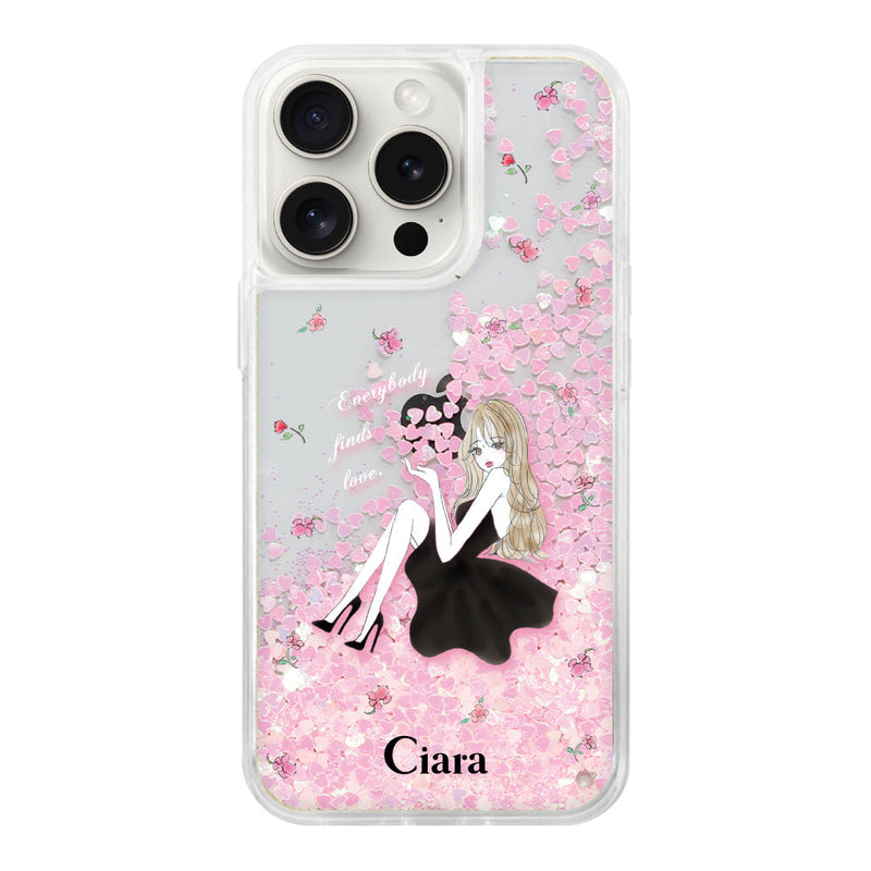 iPhoneケース グリッター オイルクリアケース ラベンダーブラックガール