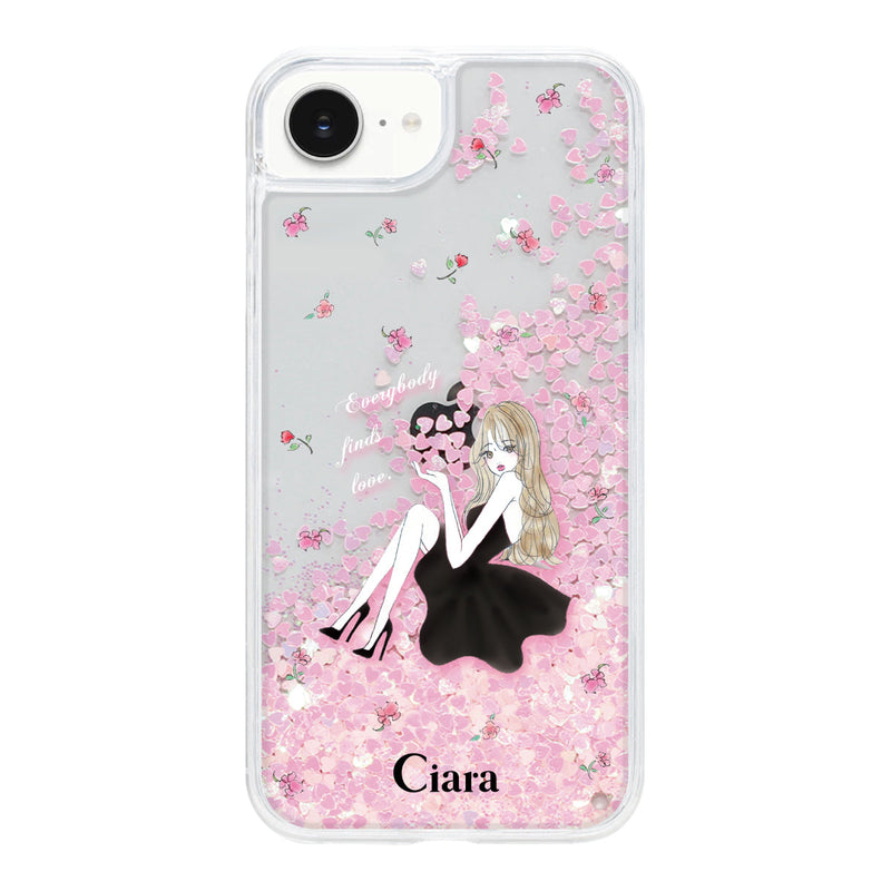 iPhoneケース グリッター オイルクリアケース ラベンダーブラックガール
