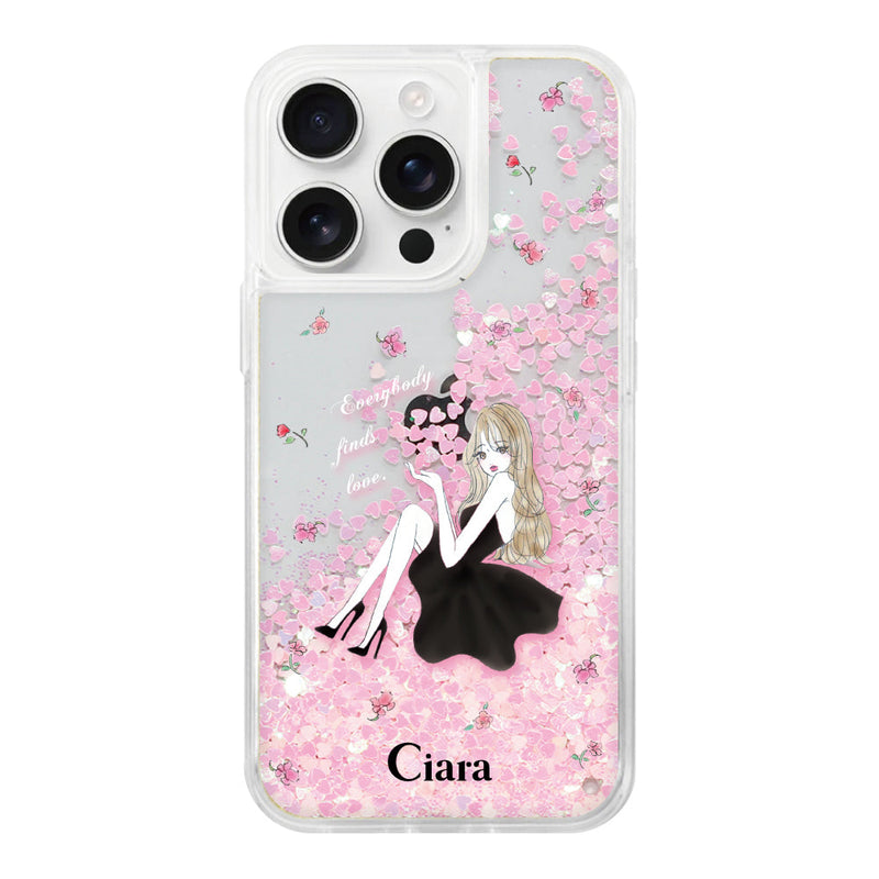 iPhoneケース グリッター オイルクリアケース ラベンダーブラックガール