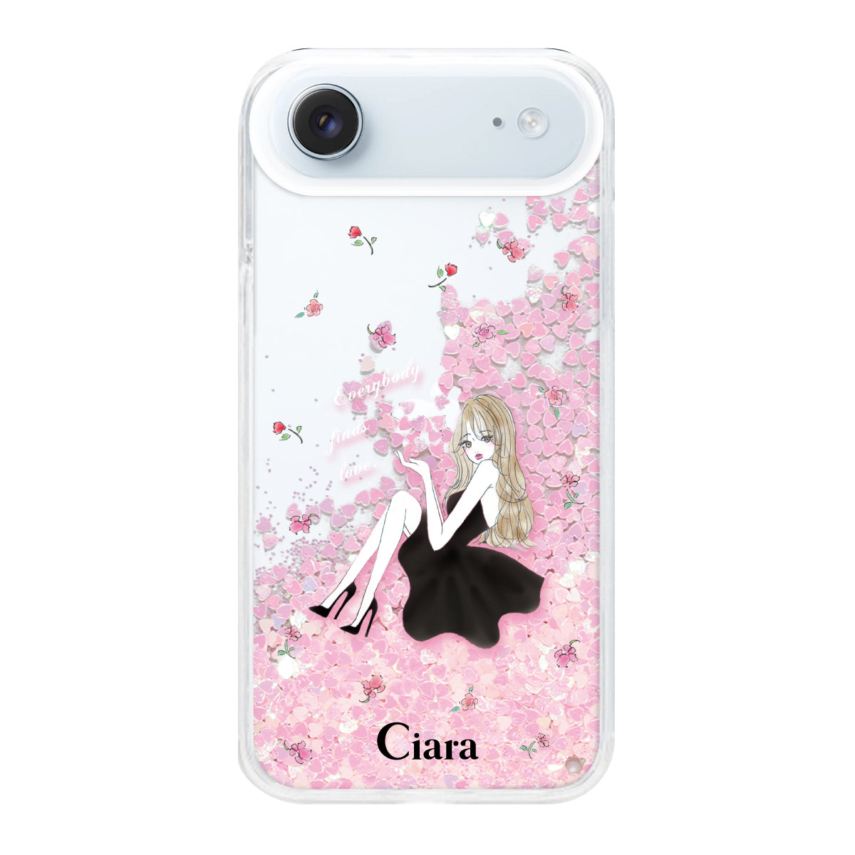 iPhoneAir グリッター オイルクリアケース ラベンダーブラックガール ピンク