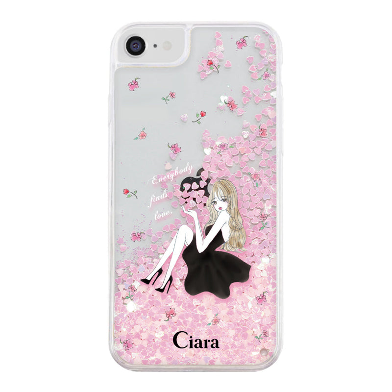 iPhoneケース グリッター オイルクリアケース ラベンダーブラックガール