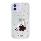 iPhone12/12Pro グリッター オイルクリアケース ラベンダーブラックガール ホワイト