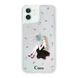 iPhone12mini グリッター オイルクリアケース ラベンダーブラックガール ホワイト
