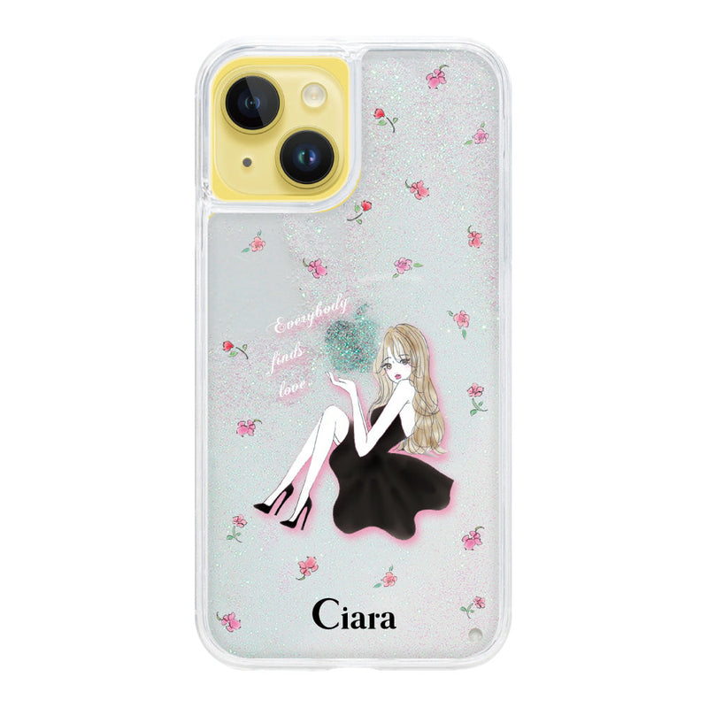 iPhoneケース グリッター オイルクリアケース ラベンダーブラックガール