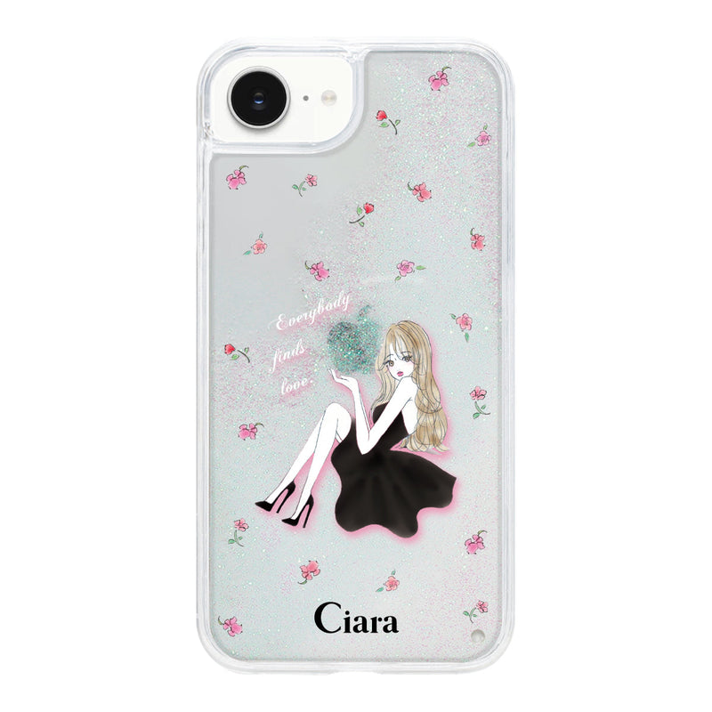 iPhoneケース グリッター オイルクリアケース ラベンダーブラックガール