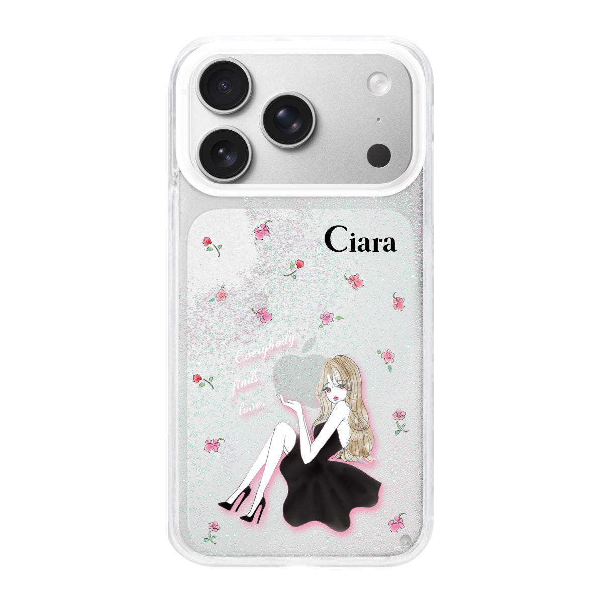 iPhone17Pro グリッター オイルクリアケース ラベンダーブラックガール ホワイト