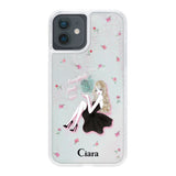 iPhoneXR グリッター オイルクリアケース ラベンダーブラックガール ホワイト