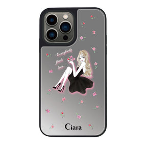 iPhone13Pro ミラーバンパー ミラー付きケース ラベンダーブラックガール シルバー