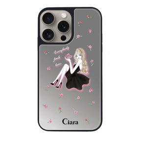 iPhoneケース ミラーバンパー ミラー付きケース ラベンダーブラックガール