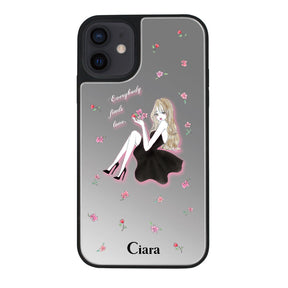 iPhoneXR ミラーバンパー ミラー付きケース ラベンダーブラックガール シルバー
