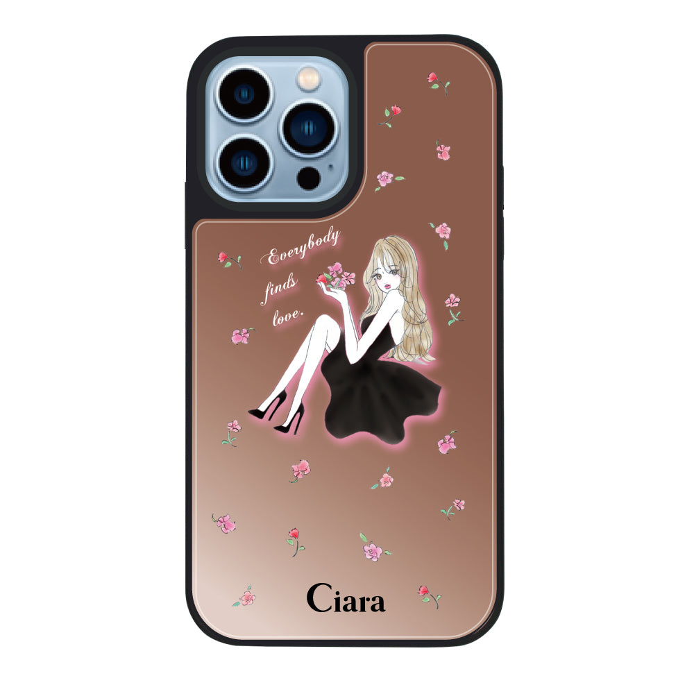 iPhoneケース ミラーバンパー ミラー付きケース ラベンダーブラックガール