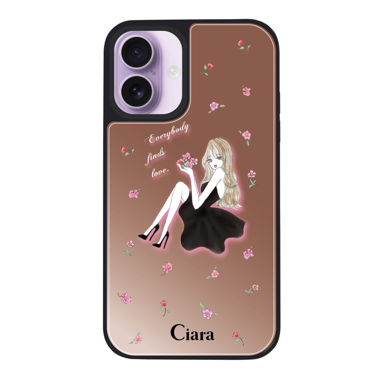 iPhone17 ミラーバンパー ミラー付きケース ラベンダーブラックガール ピンクゴールド