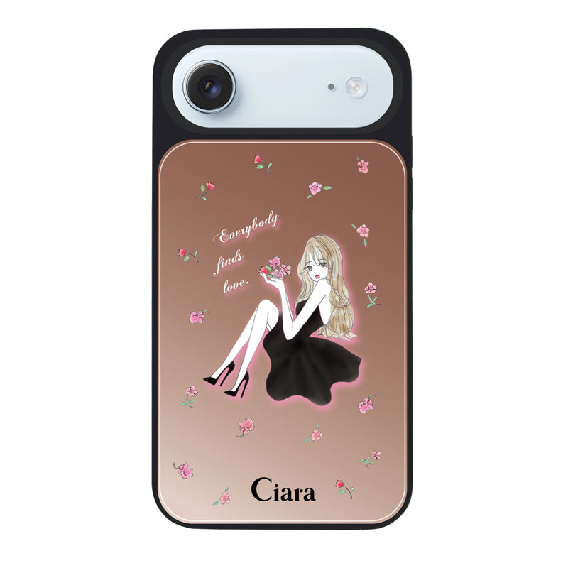 iPhoneケース ミラーバンパー ミラー付きケース ラベンダーブラックガール