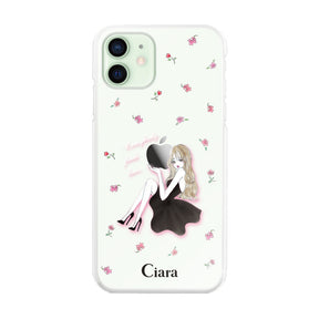 iPhone12mini ハイブリッド クリアケース ラベンダーブラックガール クリア