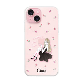 iPhone15 ハイブリッド クリアケース ラベンダーブラックガール クリア