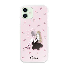 iPhone12mini ハイブリッド クリアケース ラベンダーブラックガール ピンク