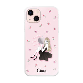 iPhone13 ハイブリッド クリアケース ラベンダーブラックガール ピンク
