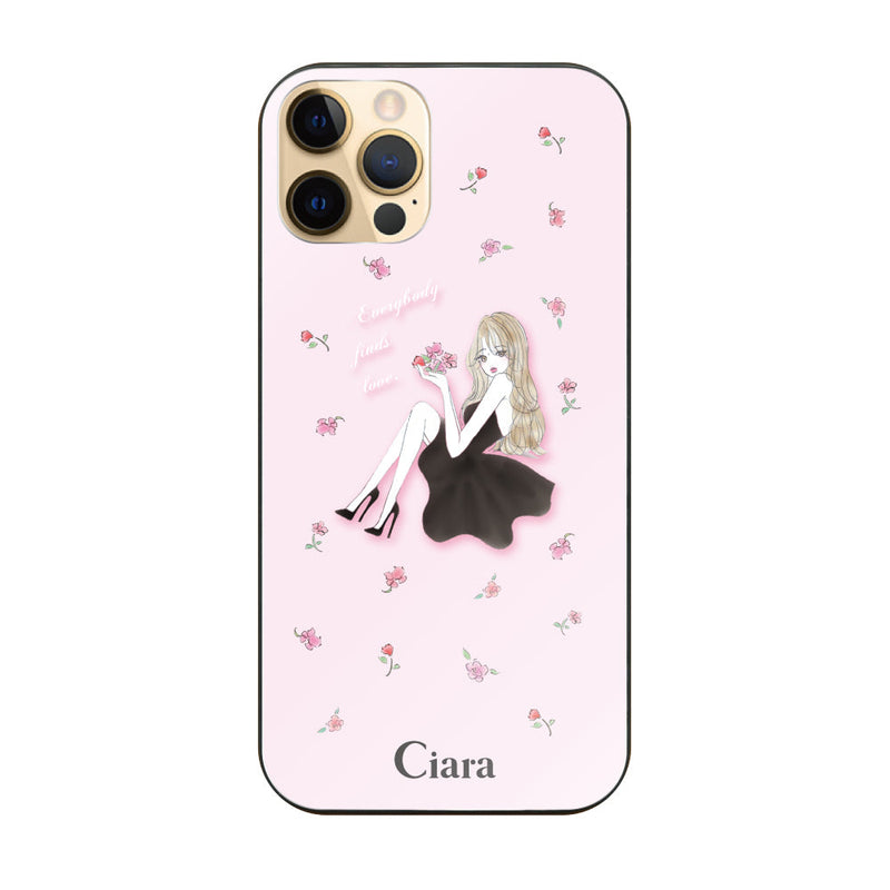 iPhoneケース ガラス 強化ガラスケース ラベンダーブラックガール