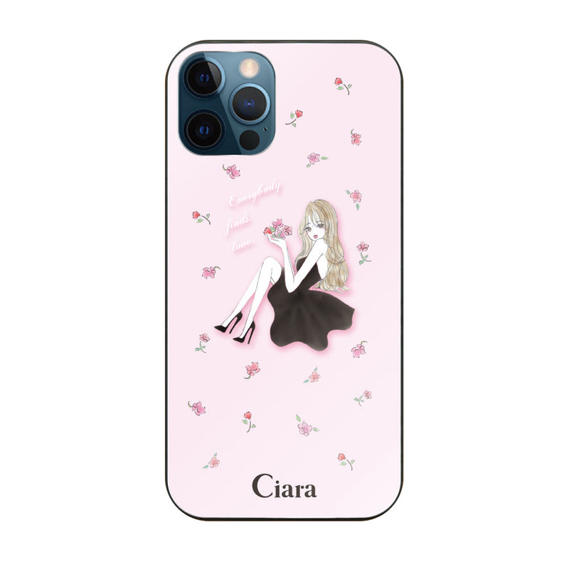 iPhoneケース ガラス 強化ガラスケース ラベンダーブラックガール