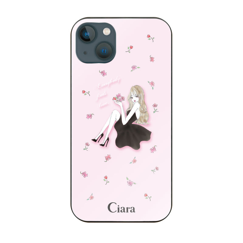 iPhoneケース ガラス 強化ガラスケース ラベンダーブラックガール