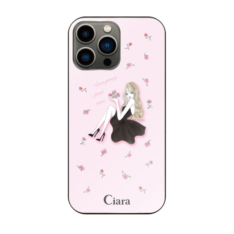 iPhoneケース ガラス 強化ガラスケース ラベンダーブラックガール
