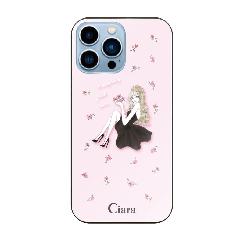 iPhoneケース ガラス 強化ガラスケース ラベンダーブラックガール