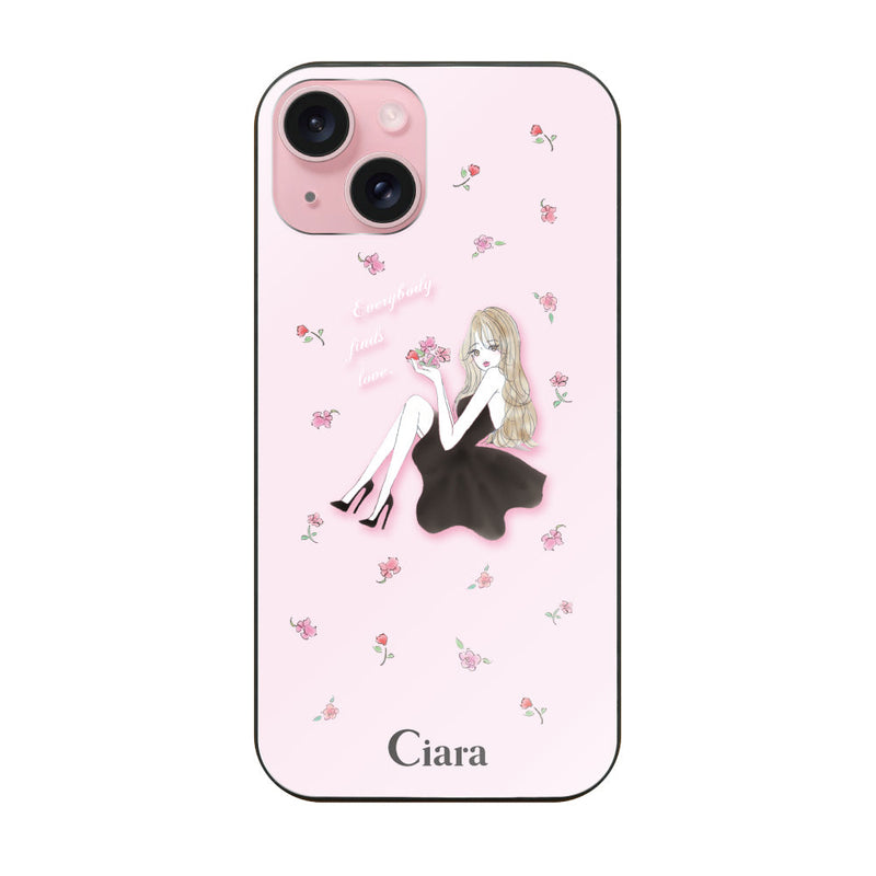 iPhoneケース ガラス 強化ガラスケース ラベンダーブラックガール