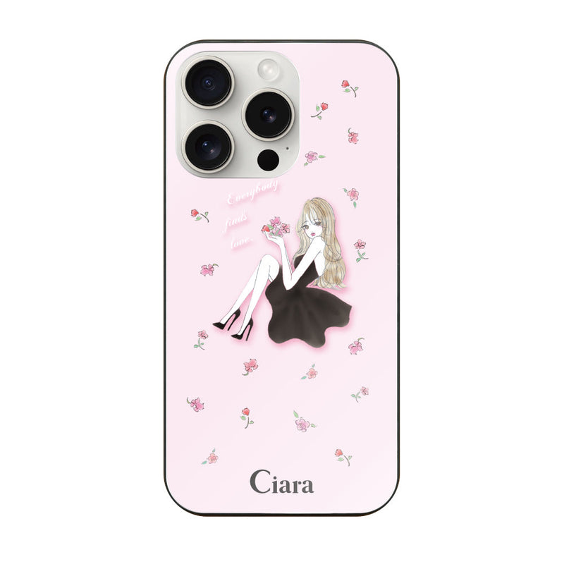 iPhoneケース ガラス 強化ガラスケース ラベンダーブラックガール