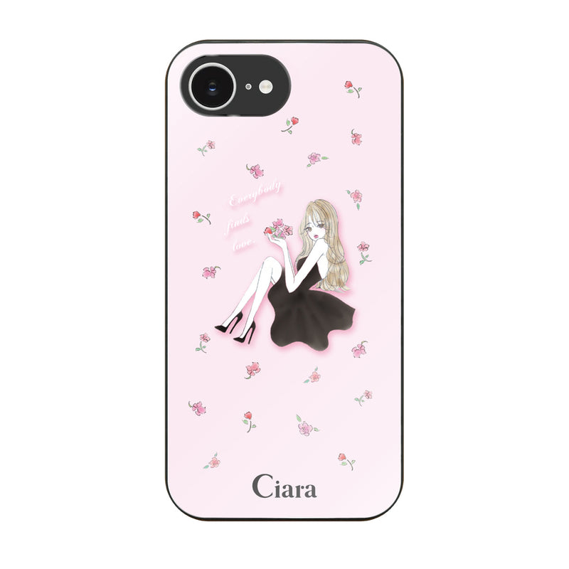 iPhoneケース ガラス 強化ガラスケース ラベンダーブラックガール