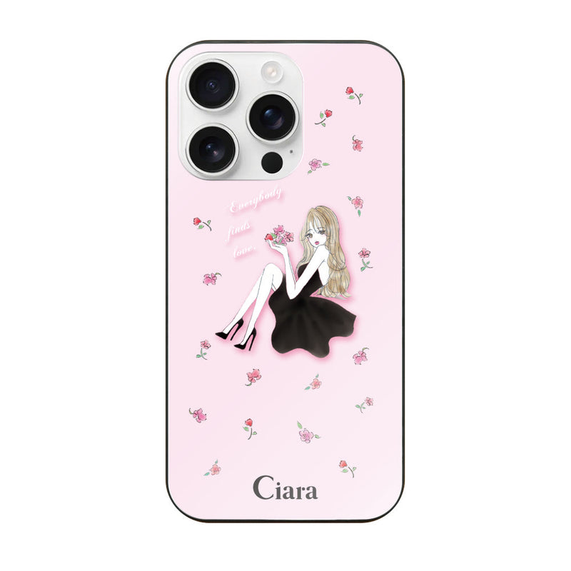 iPhoneケース ガラス 強化ガラスケース ラベンダーブラックガール