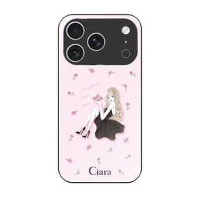 iPhone17Pro ガラス 強化ガラスケース ラベンダーブラックガール ピンク