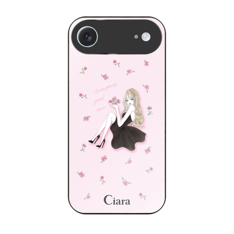 iPhoneケース ガラス 強化ガラスケース ラベンダーブラックガール