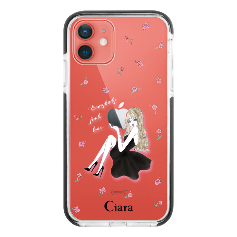 iPhoneケース クッションバンパー 耐衝撃クリアケース ラベンダーブラックガール