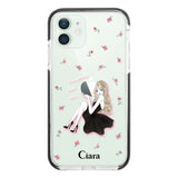 iPhone12mini クッションバンパー 耐衝撃クリアケース ラベンダーブラックガール クリア