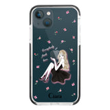 iPhone13mini クッションバンパー 耐衝撃クリアケース ラベンダーブラックガール クリア