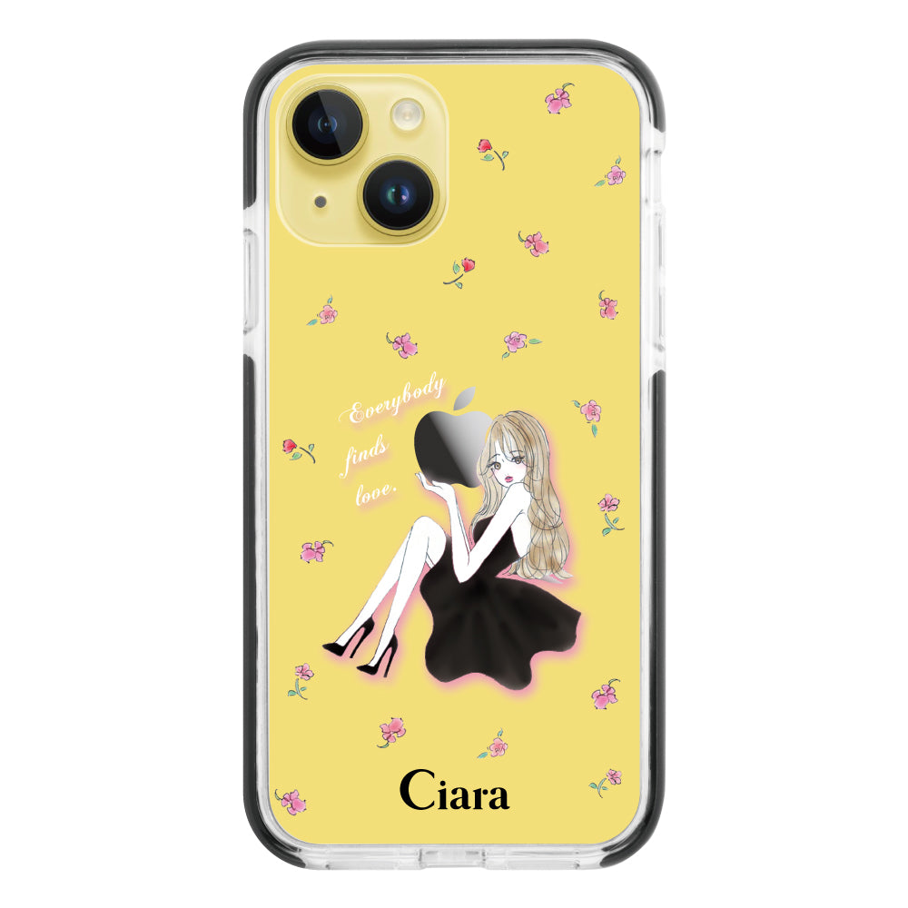 iPhone14Plus クッションバンパー 耐衝撃クリアケース ラベンダーブラックガール クリア