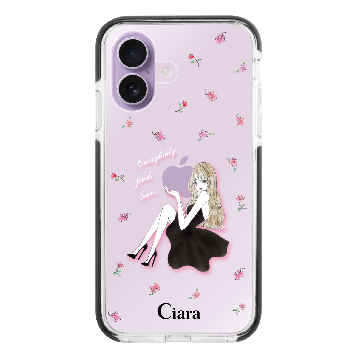 iPhone17 クッションバンパー 耐衝撃クリアケース ラベンダーブラックガール クリア