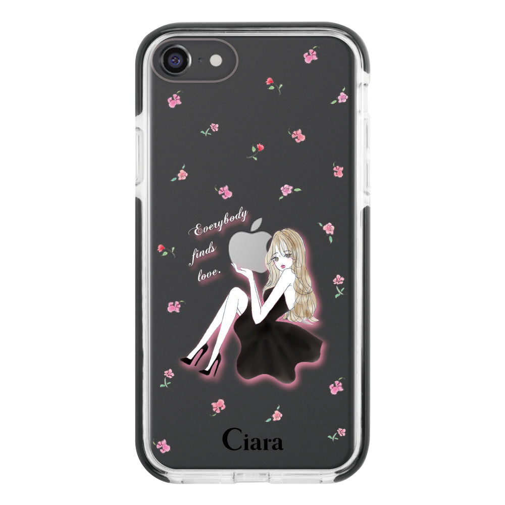 iPhone7/8 クッションバンパー 耐衝撃クリアケース ラベンダーブラックガール クリア