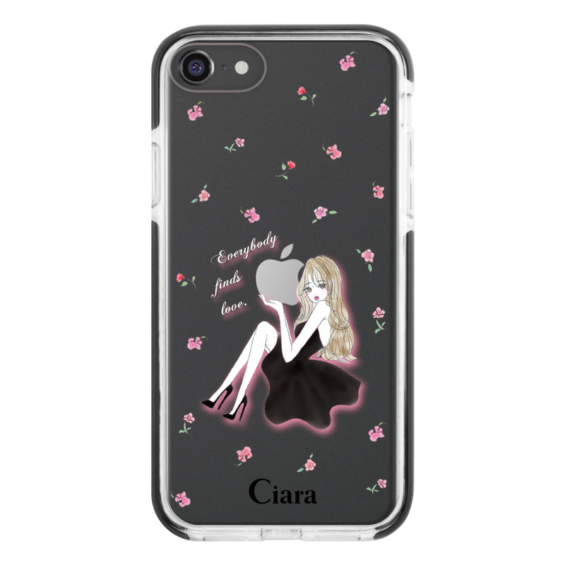 iPhoneケース クッションバンパー 耐衝撃クリアケース ラベンダーブラックガール