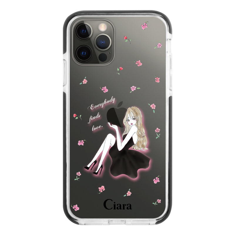 iPhoneケース クッションバンパー 耐衝撃クリアケース ラベンダーブラックガール