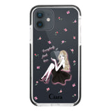 iPhoneXR クッションバンパー 耐衝撃クリアケース ラベンダーブラックガール クリア