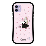iPhone12/12Pro グリップ 耐衝撃ケース ラベンダーブラックガール ピンク