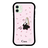 iPhone12mini グリップ 耐衝撃ケース ラベンダーブラックガール ピンク