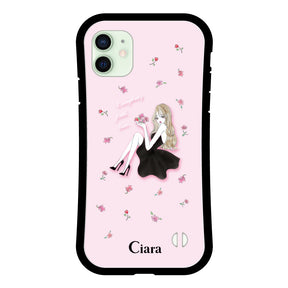 iPhone12mini グリップ 耐衝撃ケース ラベンダーブラックガール ピンク